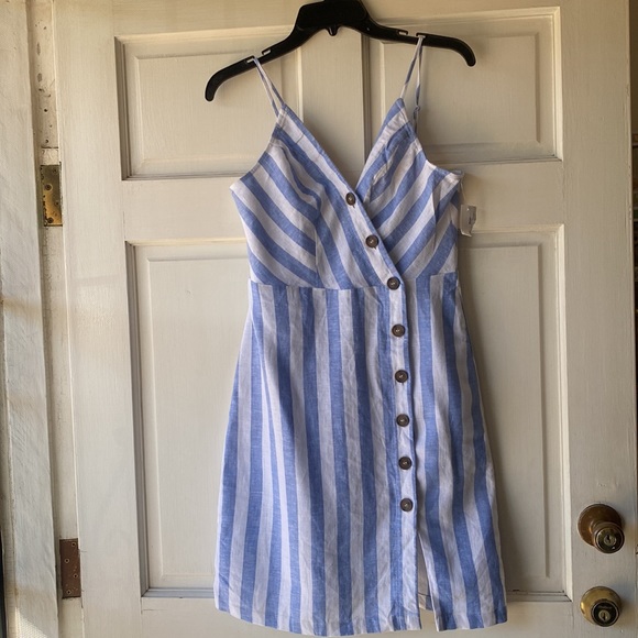Daisies Blue White Striped Button Down Dress Size S - Picture 3 of 7